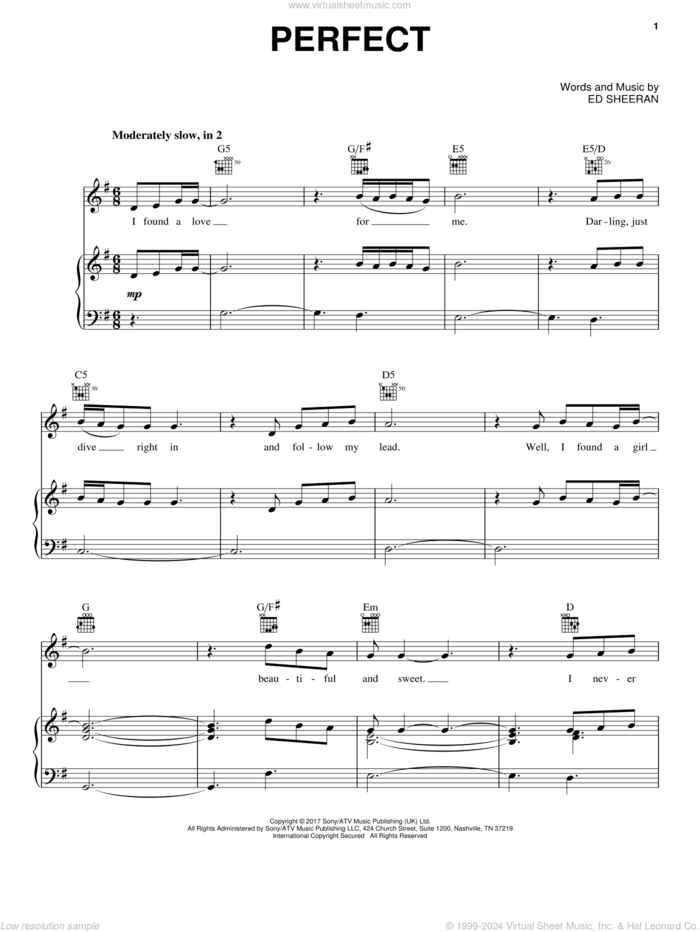 Perfect sheet music for voice, piano or guitar by Pentatonix and Ed Sheeran, wedding score, intermediate skill level