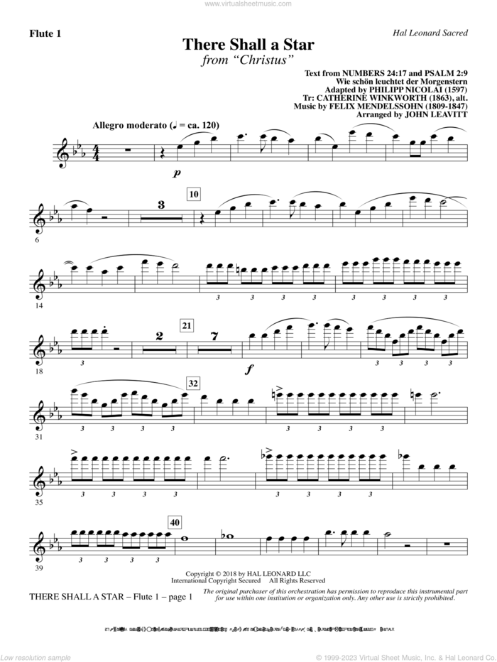 There Shall a Star (arr. John Leavitt) sheet music for orchestra/band (flute 1) by Felix Mendelssohn-Bartholdy and John Leavitt, intermediate skill level