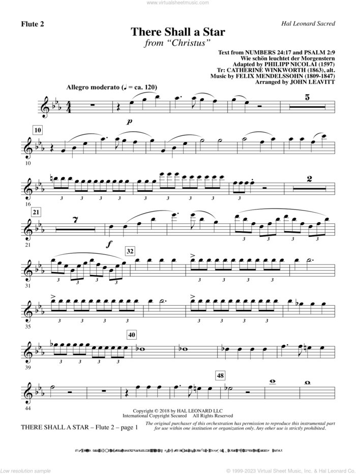 There Shall a Star (arr. John Leavitt) sheet music for orchestra/band (flute 2) by Felix Mendelssohn-Bartholdy and John Leavitt, intermediate skill level
