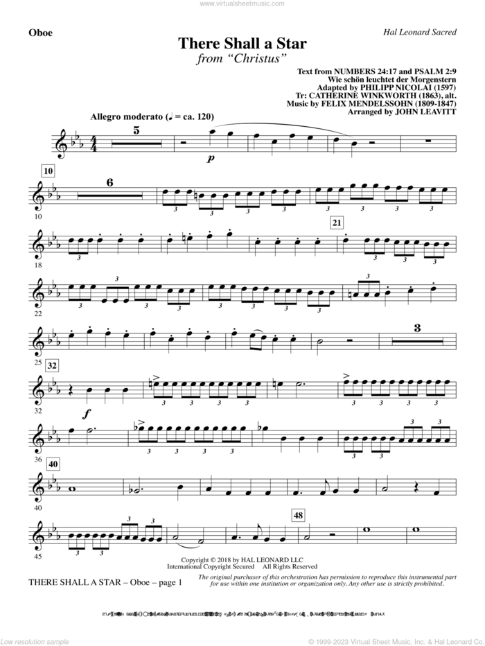 There Shall a Star (arr. John Leavitt) sheet music for orchestra/band (oboe) by Felix Mendelssohn-Bartholdy and John Leavitt, intermediate skill level