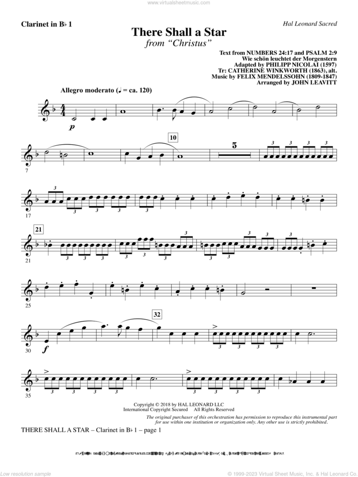 There Shall a Star (arr. John Leavitt) sheet music for orchestra/band (Bb clarinet 1) by Felix Mendelssohn-Bartholdy and John Leavitt, intermediate skill level