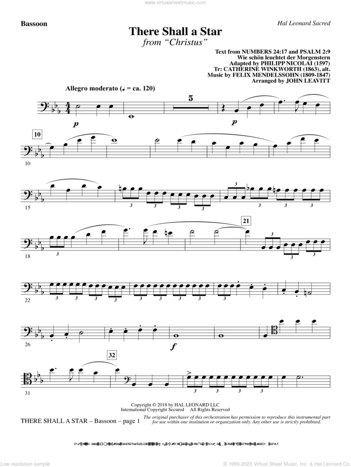 There Shall a Star (arr. John Leavitt) sheet music for orchestra/band (bassoon) by Felix Mendelssohn-Bartholdy and John Leavitt, intermediate skill level