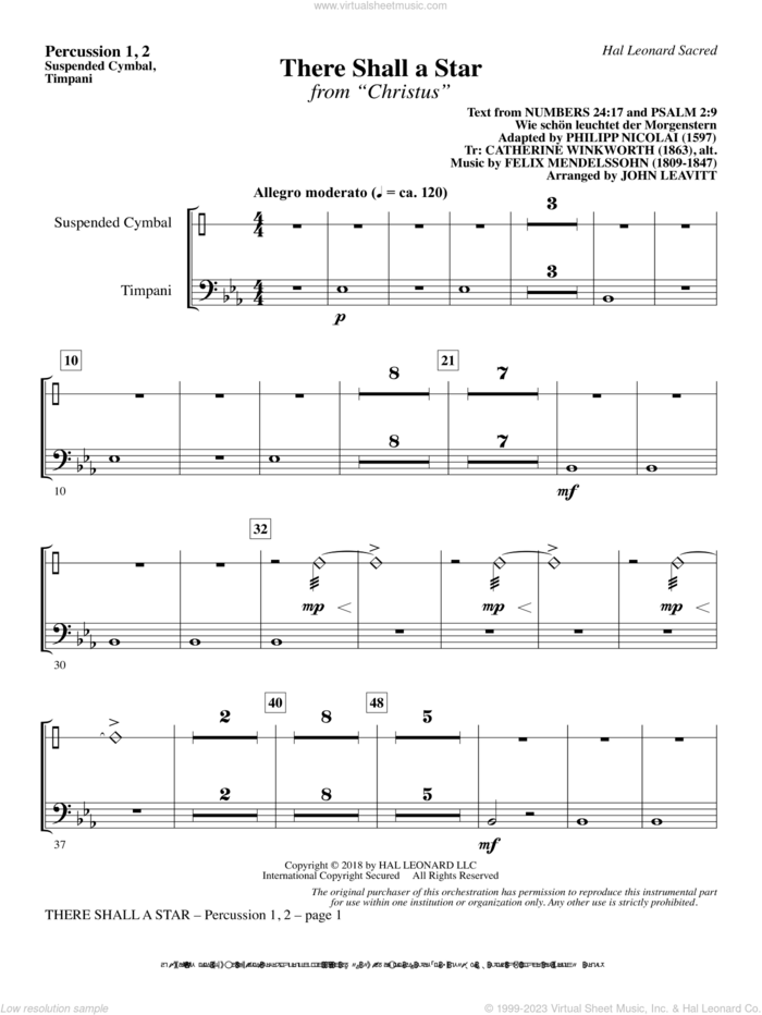 There Shall a Star (arr. John Leavitt) sheet music for orchestra/band (percussion 1 and 2) by Felix Mendelssohn-Bartholdy and John Leavitt, intermediate skill level
