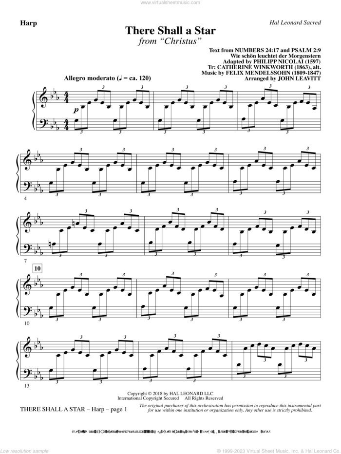 There Shall a Star (arr. John Leavitt) sheet music for orchestra/band (harp) by Felix Mendelssohn-Bartholdy and John Leavitt, intermediate skill level