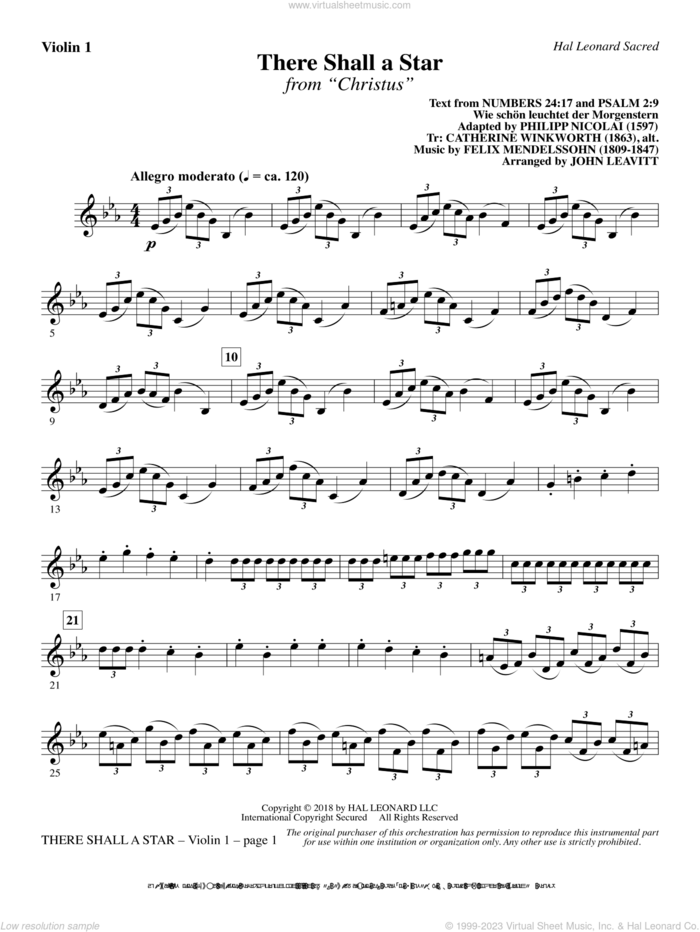 There Shall a Star (arr. John Leavitt) sheet music for orchestra/band (violin 1) by Felix Mendelssohn-Bartholdy and John Leavitt, intermediate skill level