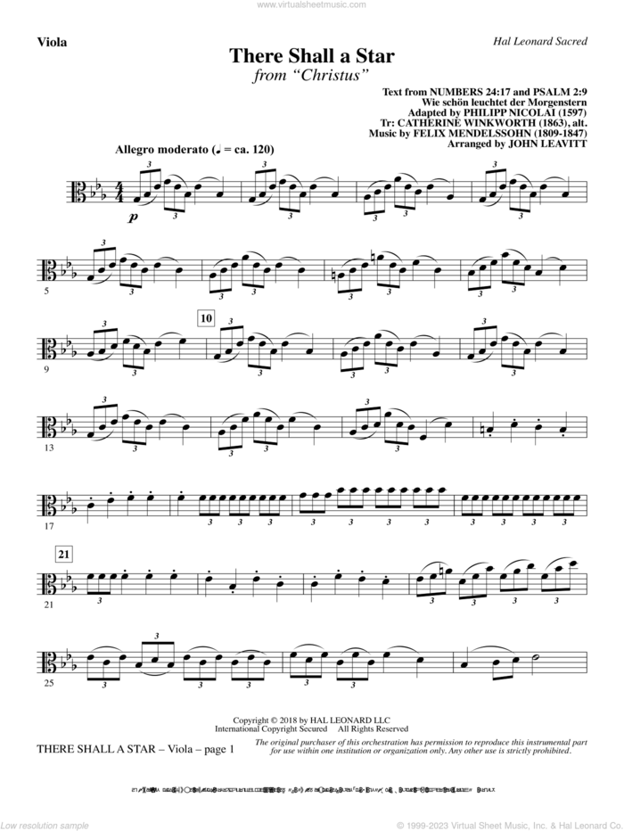 There Shall a Star (arr. John Leavitt) sheet music for orchestra/band (viola) by Felix Mendelssohn-Bartholdy and John Leavitt, intermediate skill level