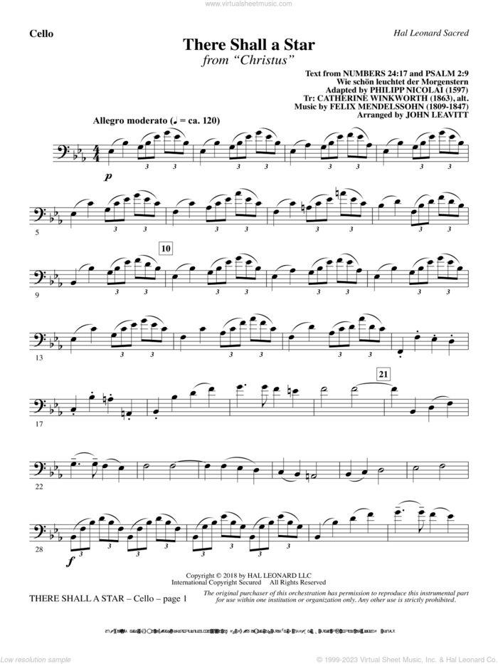 There Shall a Star (arr. John Leavitt) sheet music for orchestra/band (cello) by Felix Mendelssohn-Bartholdy and John Leavitt, intermediate skill level