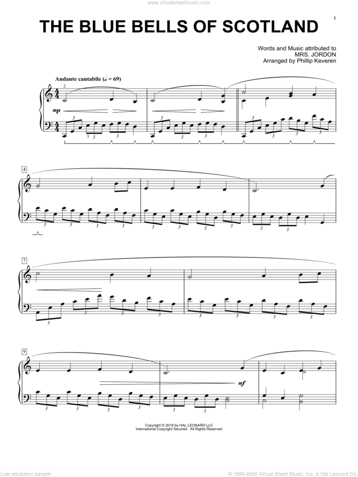 The Blue Bells Of Scotland [Classical version] (arr. Phillip Keveren) sheet music for piano solo by Mrs. Jordon, c. 1800 and Phillip Keveren, intermediate skill level