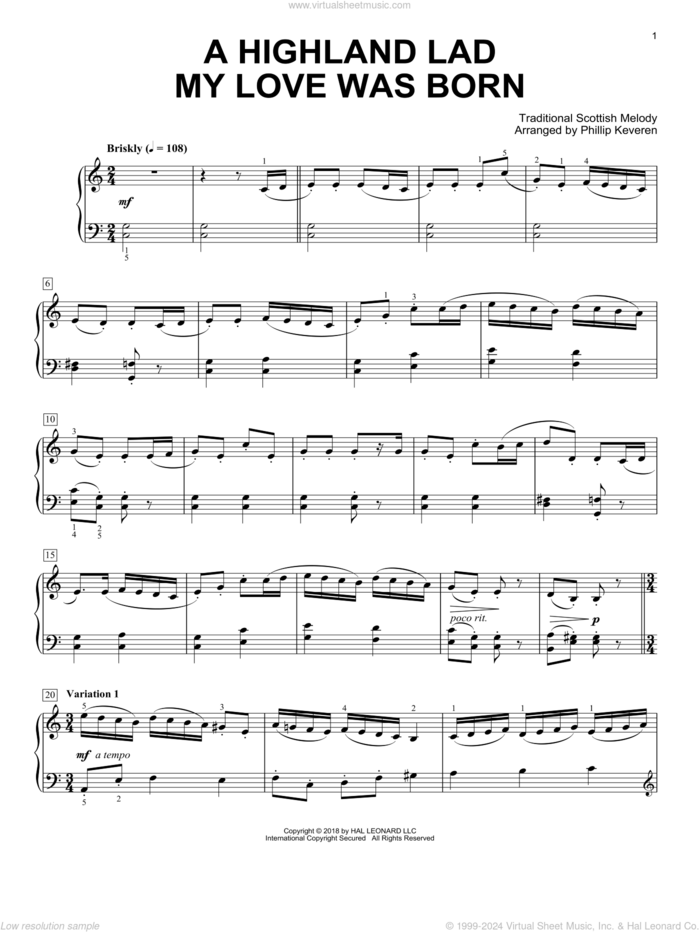 A Highland Lad My Love Was Born [Classical version] (arr. Phillip Keveren) sheet music for piano solo by Robert Burns and Phillip Keveren, intermediate skill level