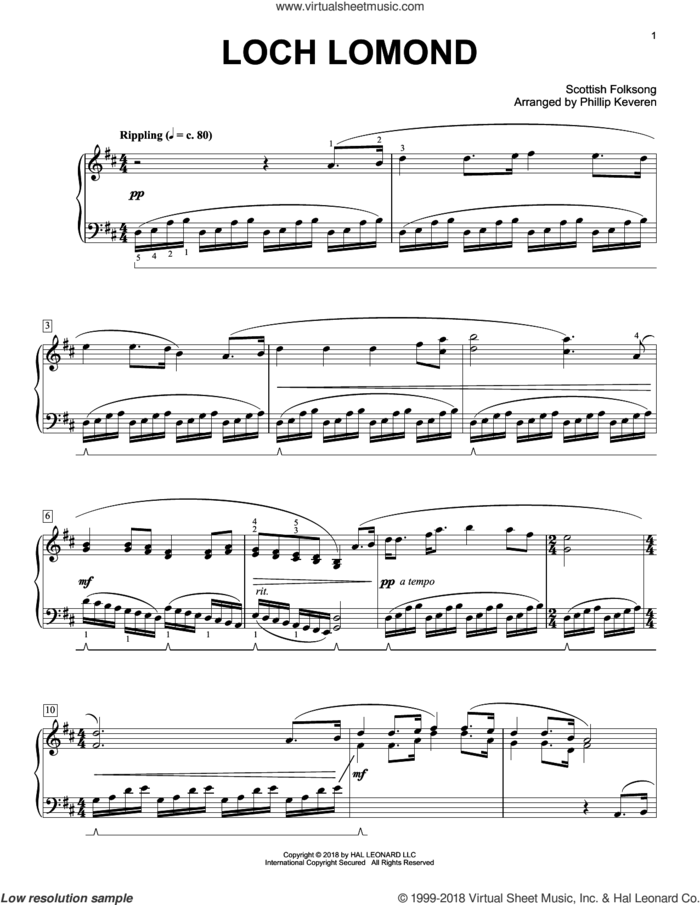 Loch Lomond [Classical version] (arr. Phillip Keveren) sheet music for piano solo  and Phillip Keveren, intermediate skill level
