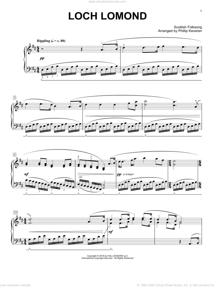 Loch Lomond [Classical version] (arr. Phillip Keveren) sheet music for piano solo  and Phillip Keveren, intermediate skill level