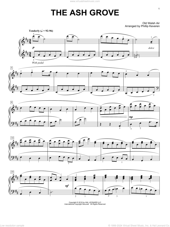 The Ash Grove [Classical version] (arr. Phillip Keveren) sheet music for piano solo by Old Welsh Air and Phillip Keveren, intermediate skill level