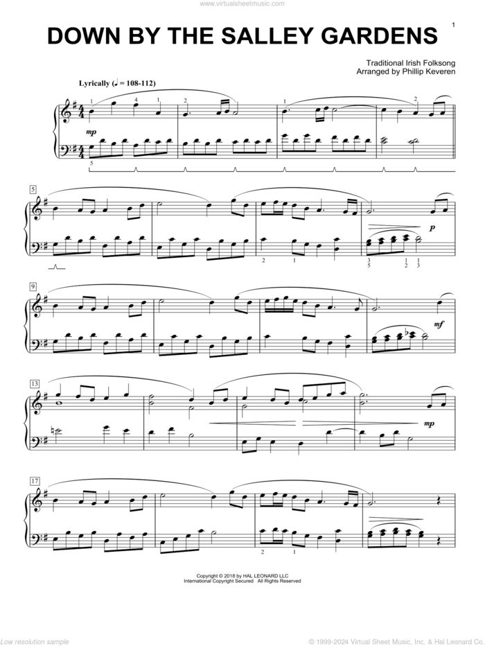 Down By The Salley Gardens [Classical version] (arr. Phillip Keveren) sheet music for piano solo  and Phillip Keveren, intermediate skill level