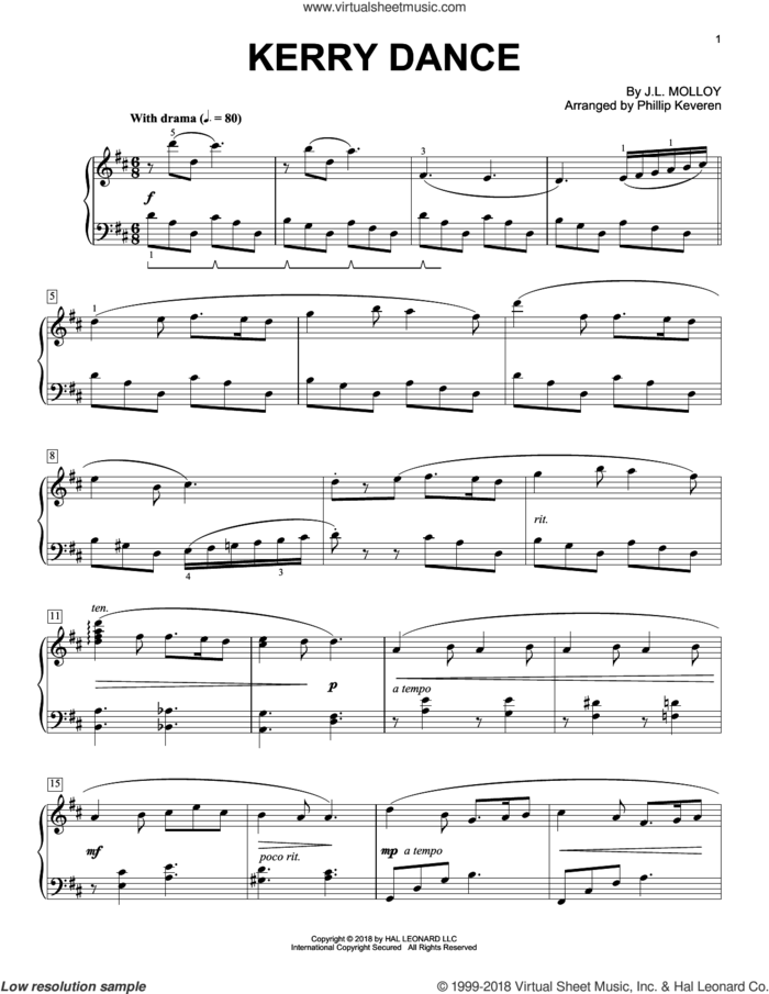 Kerry Dance [Classical version] (arr. Phillip Keveren) sheet music for piano solo by James Molloy and Phillip Keveren, intermediate skill level