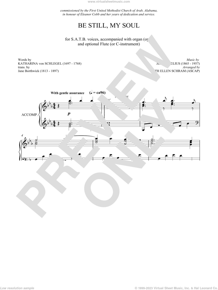 Be Still My Soul sheet music for choir (SATB: soprano, alto, tenor, bass) by Jean Sibelius and Katharina von Schlegel, classical score, intermediate skill level