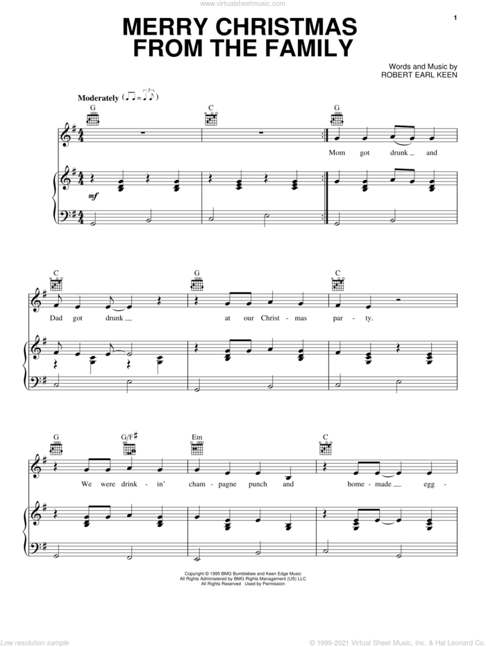 Merry Christmas From The Family sheet music for voice, piano or guitar by Robert Earl Keen, intermediate skill level