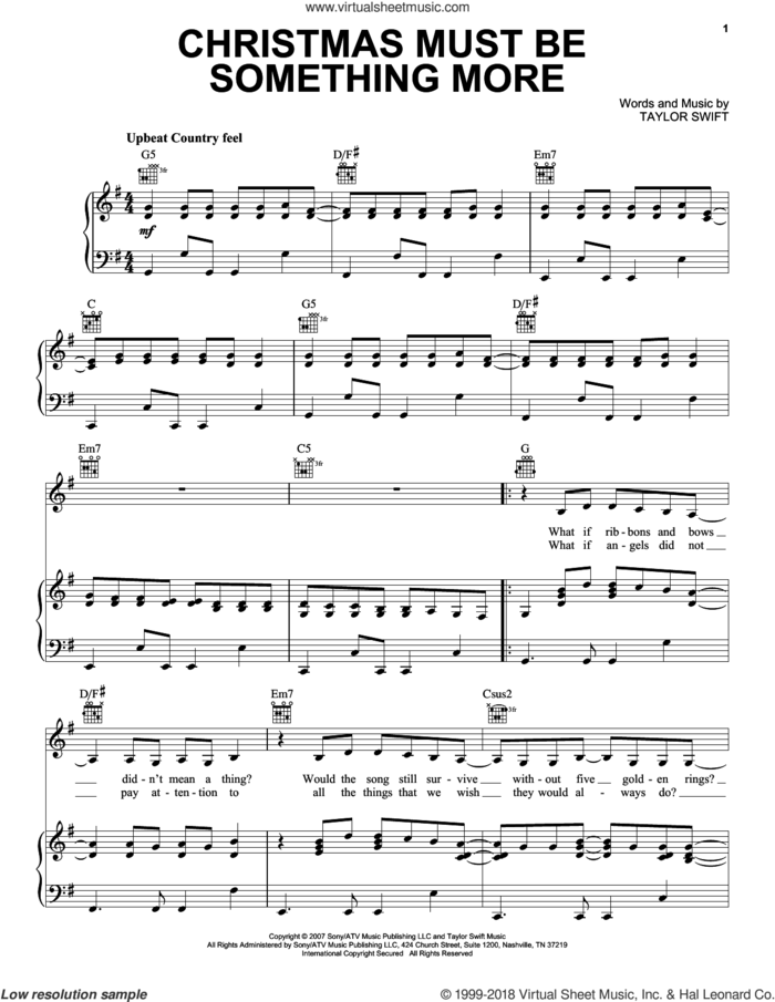 Christmas Must Be Something More sheet music for voice, piano or guitar by Taylor Swift, intermediate skill level