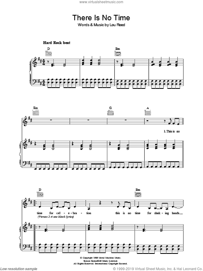 There Is No Time sheet music for voice, piano or guitar by Lou Reed, intermediate skill level