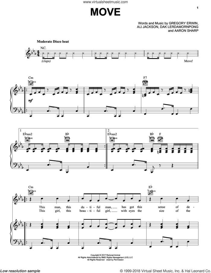 Move sheet music for voice, piano or guitar by Saint Motel, A/J Jackson, Aaron Sharp, Dak Lerdamornpong and Gregory Erwin, intermediate skill level