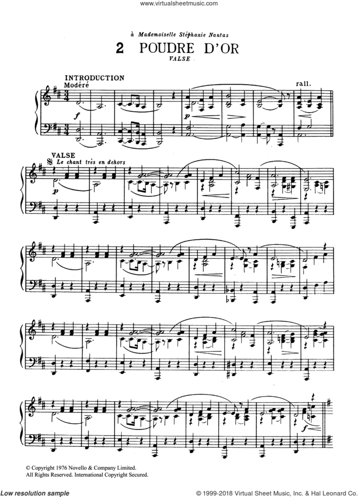 Poudre d'Or sheet music for piano solo by Erik Satie, classical score, intermediate skill level
