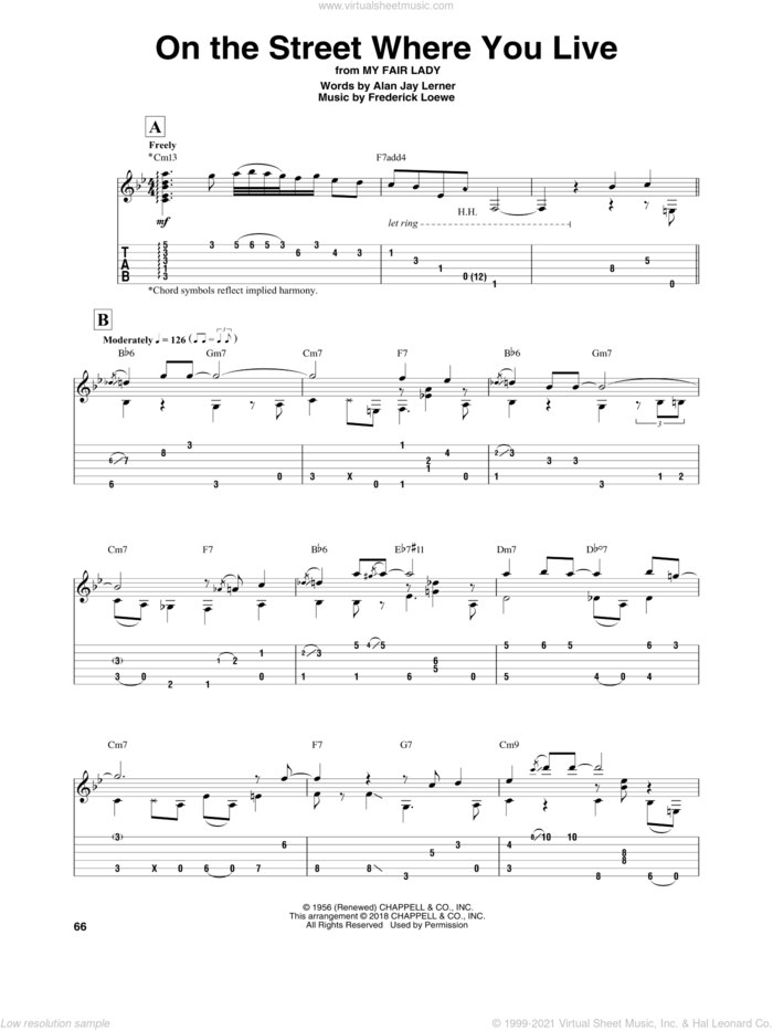 On The Street Where You Live sheet music for guitar solo by Alan Jay Lerner, Sean McGowan, Dennis De Young, Vic Damone and Frederick Loewe, intermediate skill level