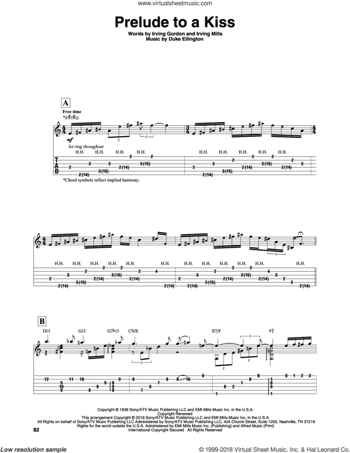Prelude To A Kiss sheet music for guitar solo by Duke Ellington, Sean McGowan, Irving Gordon and Irving Mills, intermediate skill level
