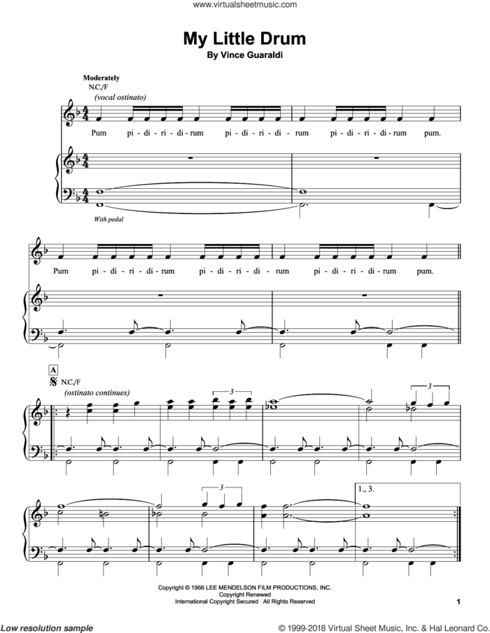 My Little Drum sheet music for piano solo (transcription) by Vince Guaraldi, intermediate piano (transcription)