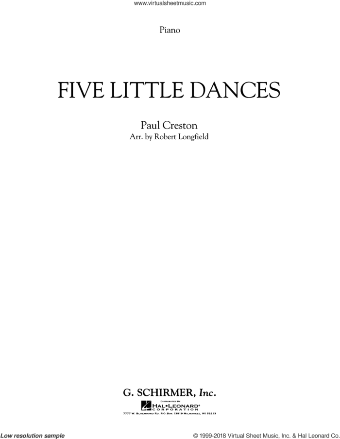 Five Little Dances (arr. Paul Longfield) sheet music for orchestra (piano) by Paul Creston and Robert Longfield, classical score, intermediate skill level