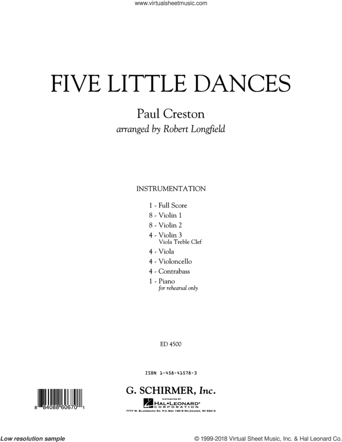 Five Little Dances (arr. Robert Longfield) (COMPLETE) sheet music for orchestra by Robert Longfield and Paul Creston, classical score, intermediate skill level
