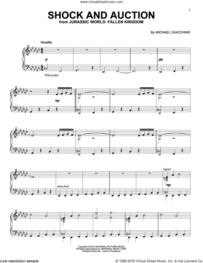 Shock And Auction (from Jurassic World: Fallen Kingdom) sheet music for piano solo by John Williams and Michael Giacchino, classical score, intermediate skill level
