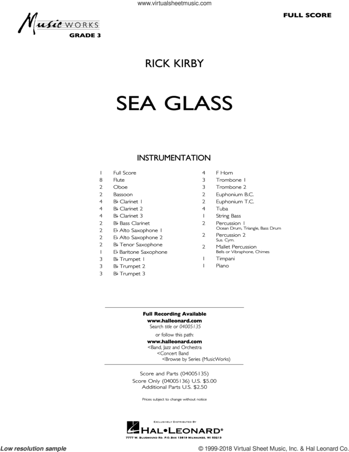 Sea Glass (COMPLETE) sheet music for concert band by Rick Kirby, intermediate skill level