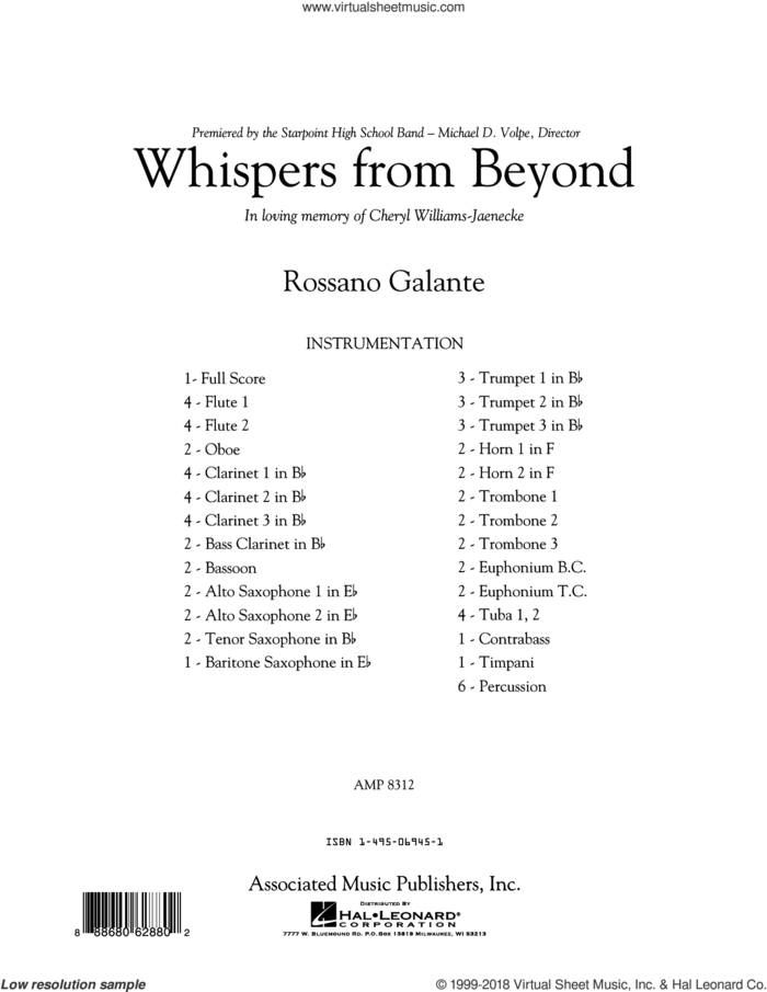 Whispers from Beyond (COMPLETE) sheet music for concert band by Rossano Galante, classical score, intermediate skill level