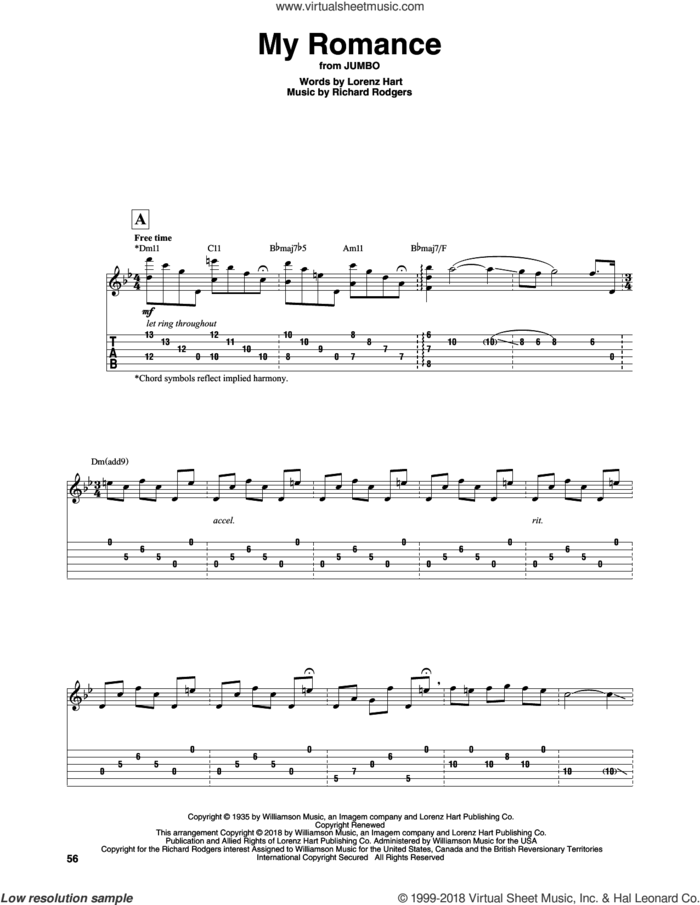 My Romance sheet music for guitar solo by Richard Rodgers, Sean McGowan, Lorenz Hart and Rodgers & Hart, intermediate skill level