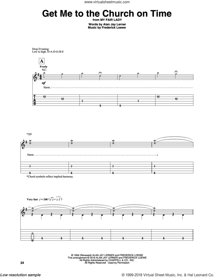 Get Me To The Church On Time sheet music for guitar solo by Alan Jay Lerner, Sean McGowan and Frederick Loewe, intermediate skill level