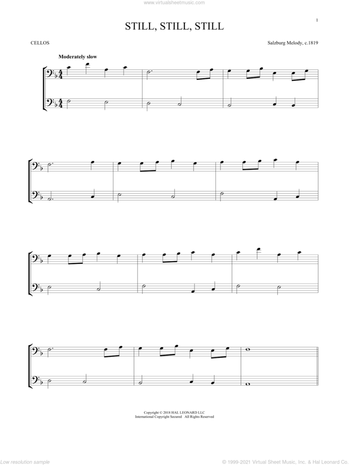 Still, Still, Still sheet music for two cellos (duet, duets) by Salzburg Melody c.1819, Mark Phillips and Miscellaneous, intermediate skill level