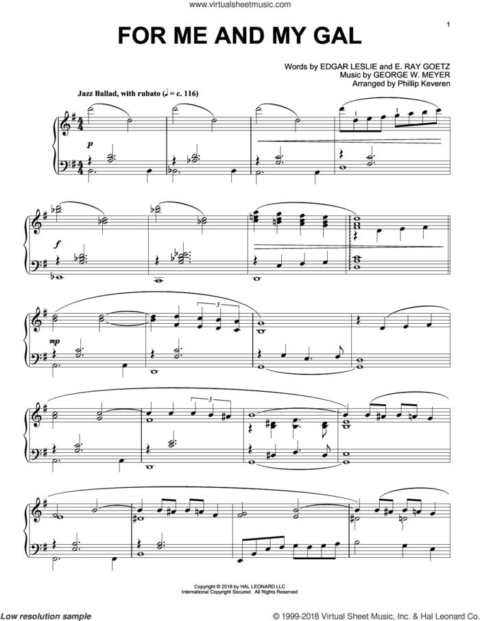For Me And My Gal [Jazz version] (arr. Phillip Keveren) sheet music for piano solo by Edgar Leslie, Phillip Keveren, George W. Meyer and Ray Goetz, intermediate skill level