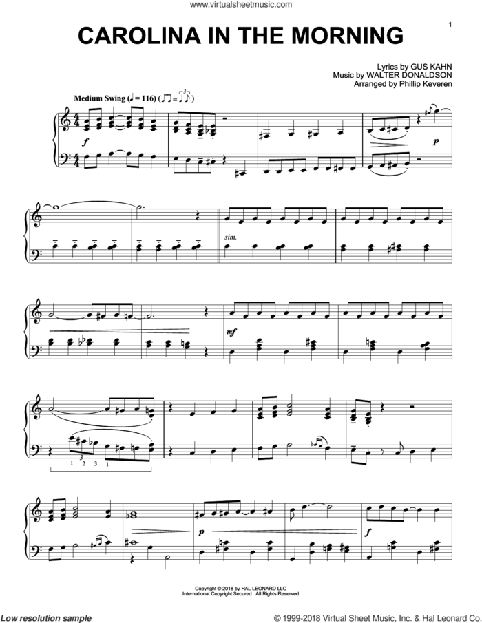 Carolina In The Morning [Jazz version] (arr. Phillip Keveren) sheet music for piano solo by Gus Kahn, Phillip Keveren and Walter Donaldson, intermediate skill level