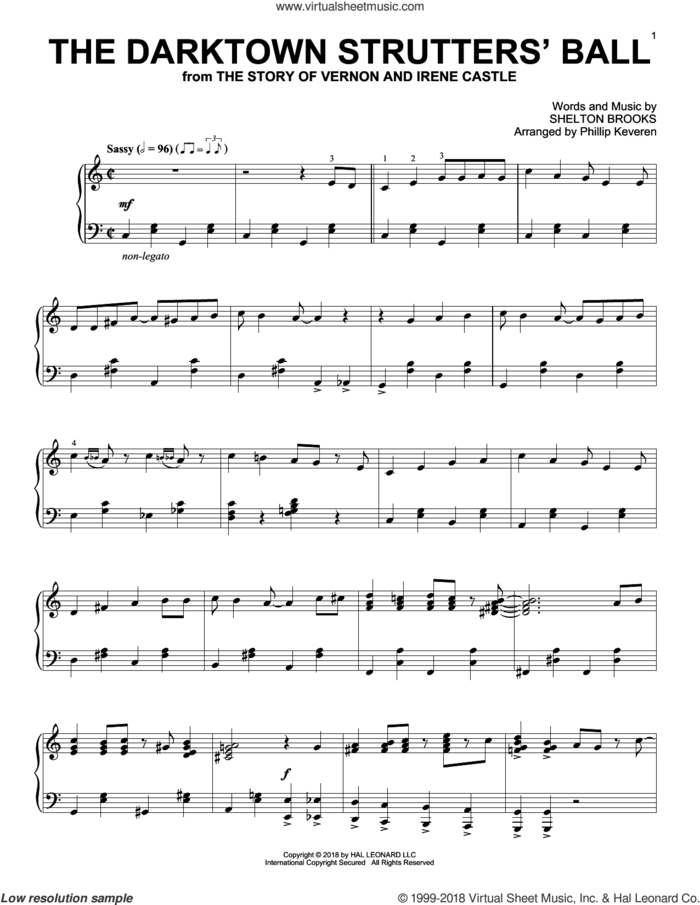 The Darktown Strutters' Ball [Jazz version] (arr. Phillip Keveren) sheet music for piano solo by Shelton Brooks, Phillip Keveren, Fred Astaire & Ginger Rogers, Sophie Tucker and Ted Lewis, intermediate skill level