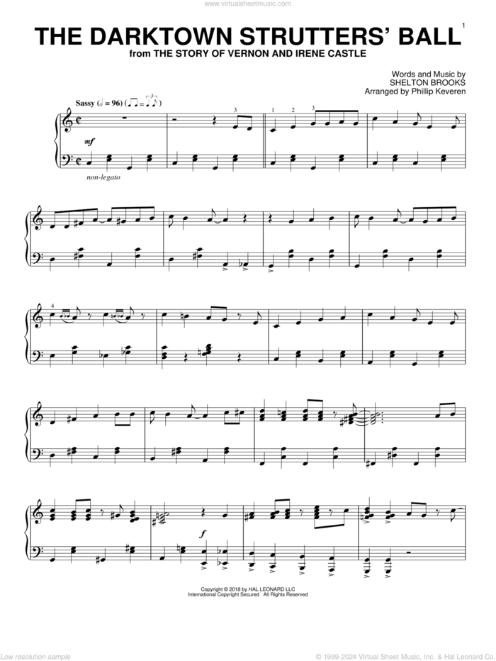 The Darktown Strutters' Ball [Jazz version] (arr. Phillip Keveren) sheet music for piano solo by Shelton Brooks, Phillip Keveren, Fred Astaire & Ginger Rogers, Sophie Tucker and Ted Lewis, intermediate skill level