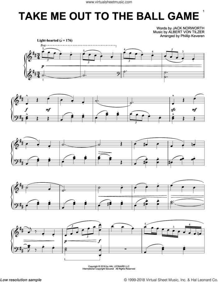 Take Me Out To The Ball Game [Jazz version] (arr. Phillip Keveren) sheet music for piano solo by Albert von Tilzer, Phillip Keveren and Jack Norworth, intermediate skill level