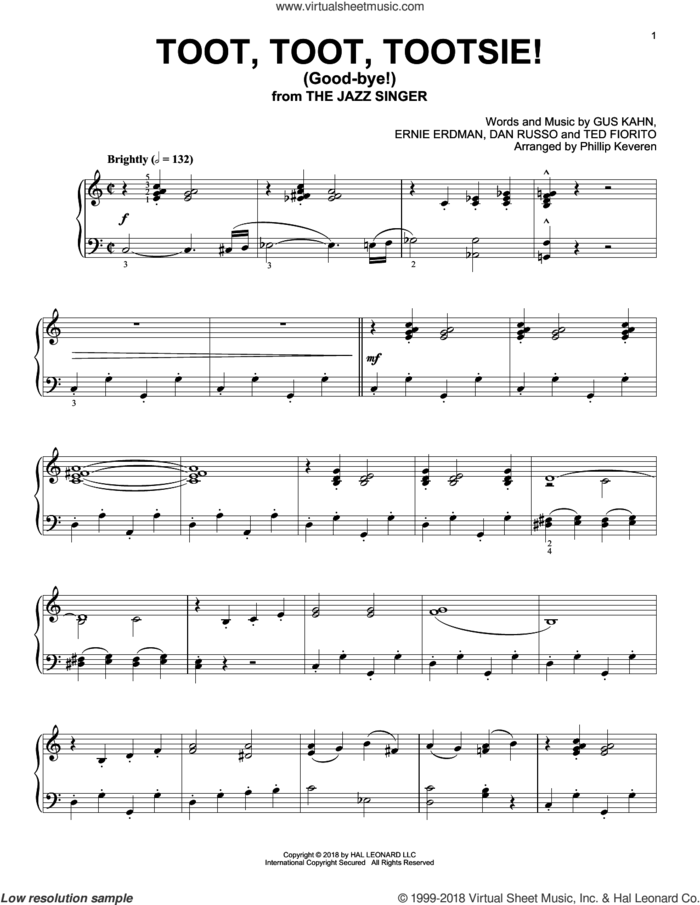 Toot, Toot, Tootsie! (Good-bye!) [Jazz version] (arr. Phillip Keveren) sheet music for piano solo by Gus Kahn, Phillip Keveren, Dan Russo, Ernie Erdman and Ted Fiorito, intermediate skill level