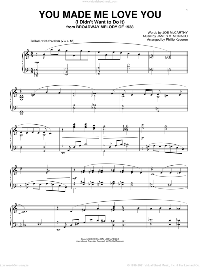 You Made Me Love You (I Didn't Want To Do It) [Jazz version] (arr. Phillip Keveren) sheet music for piano solo by James Monaco, Phillip Keveren and Joe McCarthy, intermediate skill level