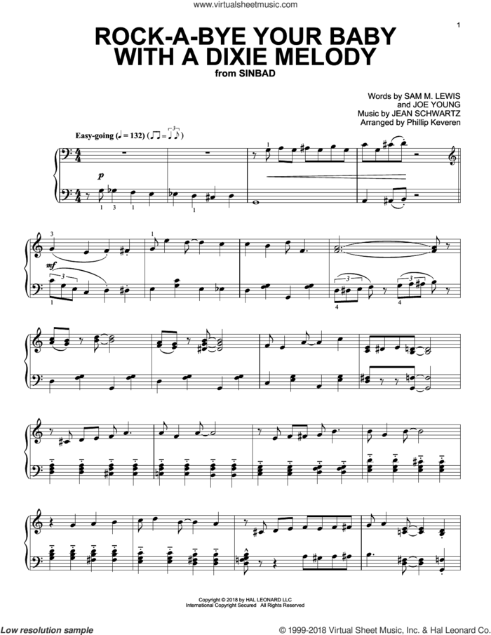 Rock-A-Bye Your Baby With A Dixie Melody [Jazz version] (arr. Phillip Keveren) sheet music for piano solo by Sam Lewis, Phillip Keveren, Al Jolson, Jean Schwartz and Joe Young, intermediate skill level