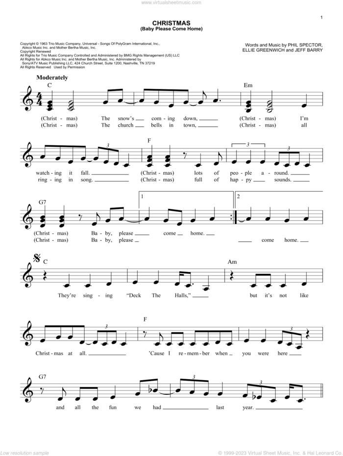 Christmas (Baby Please Come Home) sheet music for voice and other instruments (fake book) by Mariah Carey, Ellie Greenwich, Jeff Barry and Phil Spector, easy skill level
