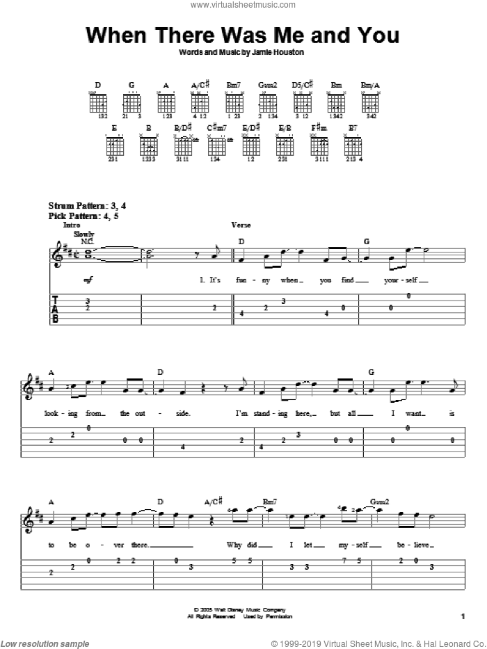 When There Was Me And You sheet music for guitar solo (easy tablature) by High School Musical and Jamie Houston, easy guitar (easy tablature)