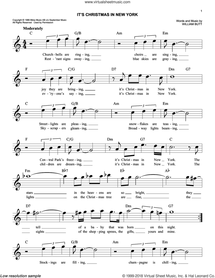 It's Christmas In New York sheet music for voice and other instruments (fake book) by William Butt, easy skill level
