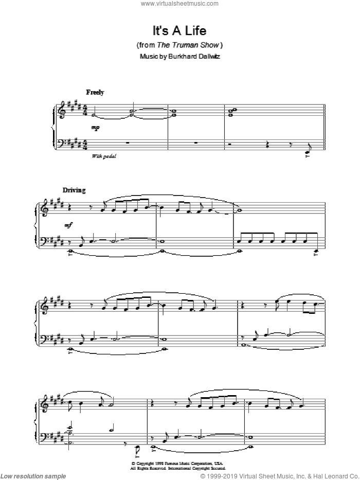 It's A Life (from The Truman Show) sheet music for piano solo by Burkhard Dallwitz, intermediate skill level