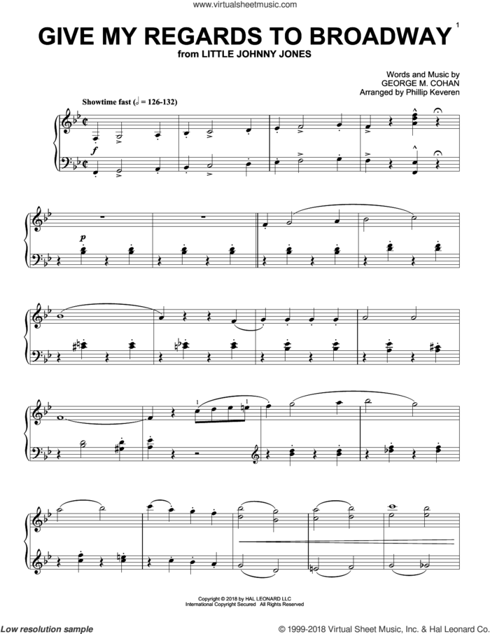 Give My Regards To Broadway [Jazz version] (arr. Phillip Keveren) sheet music for piano solo by George M. Cohan and Phillip Keveren, intermediate skill level