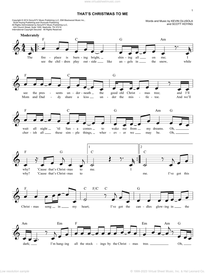 That's Christmas To Me sheet music for voice and other instruments (fake book) by Pentatonix, Kevin Olusola and Scott Hoying, easy skill level