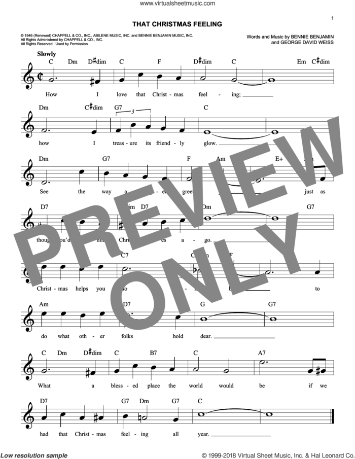 That Christmas Feeling sheet music for voice and other instruments (fake book) by Perry Como, Bennie Benjamin and George David Weiss, easy skill level